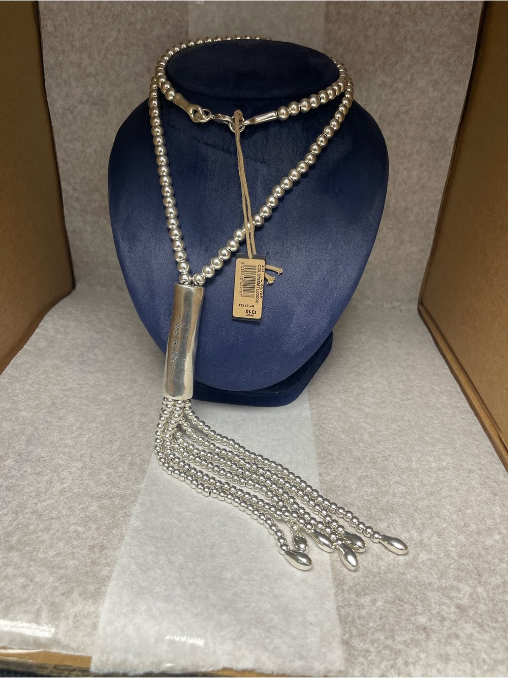 UNO de 50 Silver Multi-Strand Beaded Tassel Necklace
